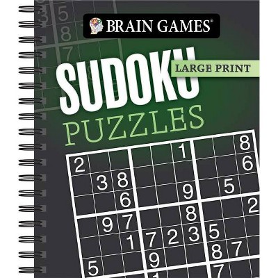 Brain Games - Large Print: Sudoku Puzzles (Dark Gray) - (Brain Games Large Print) by  Publications International Ltd & Brain Games (Spiral Bound)