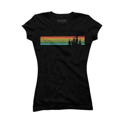 Junior's Design By Humans Castle Silhouette Amongst a Rainbow Stripe By T-Shirt