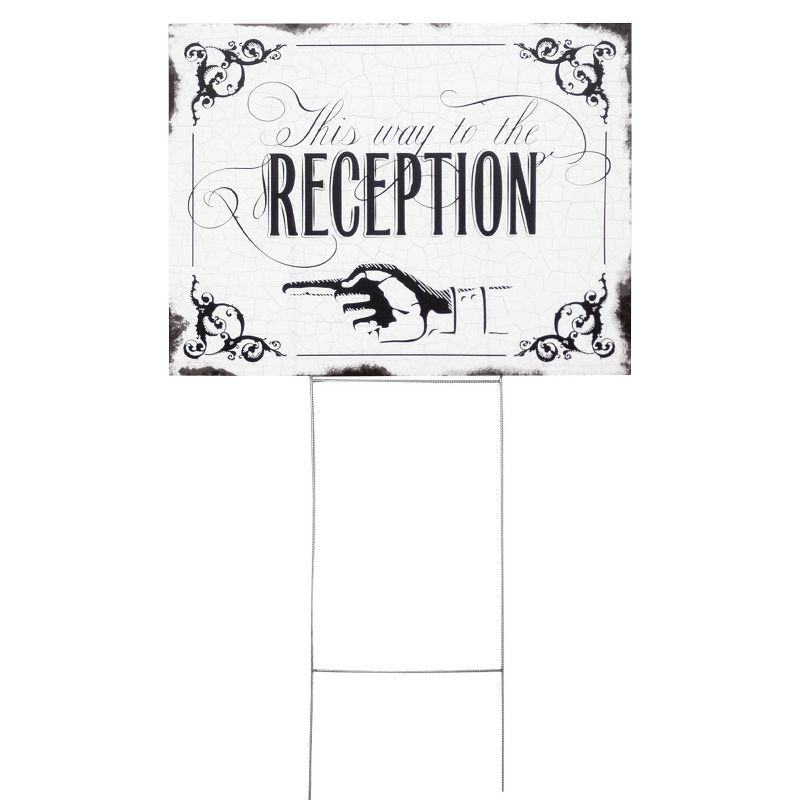 Wedding Reception Yard Sign - &#34;This Way To The Reception&#34;, Multicolored, Waterproof, Freestanding, Outdoor Directional Signage with Metal Stakes, 1 of 3
