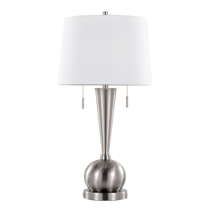 LumiSource (Set of 2) Jules 30.25&#34; Contemporary Table Lamps Brushed Nickel with White Linen Shade and Built-in USB Port from Grandview Gallery, 2 of 8