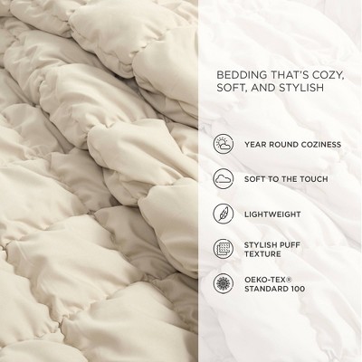 Lush Decor Lush Décor Full/Queen 3pc Puff Comforter Set Neutral: Polyester Bedding Set, Lightweight, Teen Bedding, OEKO-TEX Certified — фото 8