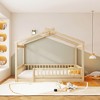 Lyngins Modern Wood House Twin Size Bed Frame, Toddler Bed with Roof & Fence, Floor Bed/Kid's Bed —7 Bed Slats, Semi-Enclosed Play/Sleep Space - 2 of 4