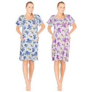 JEFFRICO Womens 2 Pack Nightgowns Short Sleeve Sleepwear Soft Pajama Dress Nightshirts - 1 of 4