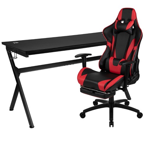 Flash Furniture Gaming Desk And Red Footrest Reclining Gaming Chair Set -  Cup Holder/headphone Hook/removable Mouse Pad Top/wire Management : Target