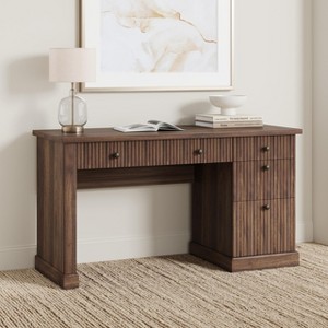 Fluted Home Office Desk Storage, 54" Modern Executive Desk with Charging Station, Wooden Computer Writing Desk with File Cabinet & Drawers - 1 of 4
