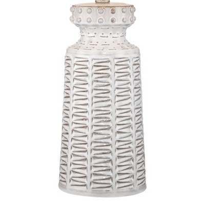 Rustic White Ceramic Table Lamp with Tan Linen Shade