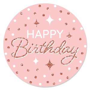 Big Dot of Happiness Pink Rose Gold Birthday - Happy Birthday Party Circle Sticker Labels - 24 Count - 1 of 4