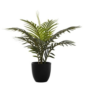 Okak 20IN Artificial Palm Tree with Real Touch Green Leaves, Faux Tree with Black Pot, Decorative Fake Plants for Home Decor, Green - 1 of 4