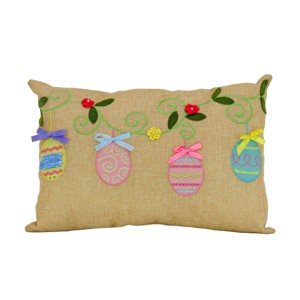 National Tree Company Decorated Eggs Decorative Pillow, Beige, Easter Collection, 18 Inches - 1 of 4