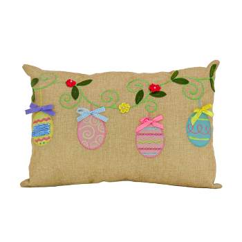 National Tree Company Decorated Eggs Decorative Pillow, Beige, Easter Collection, 18 Inches