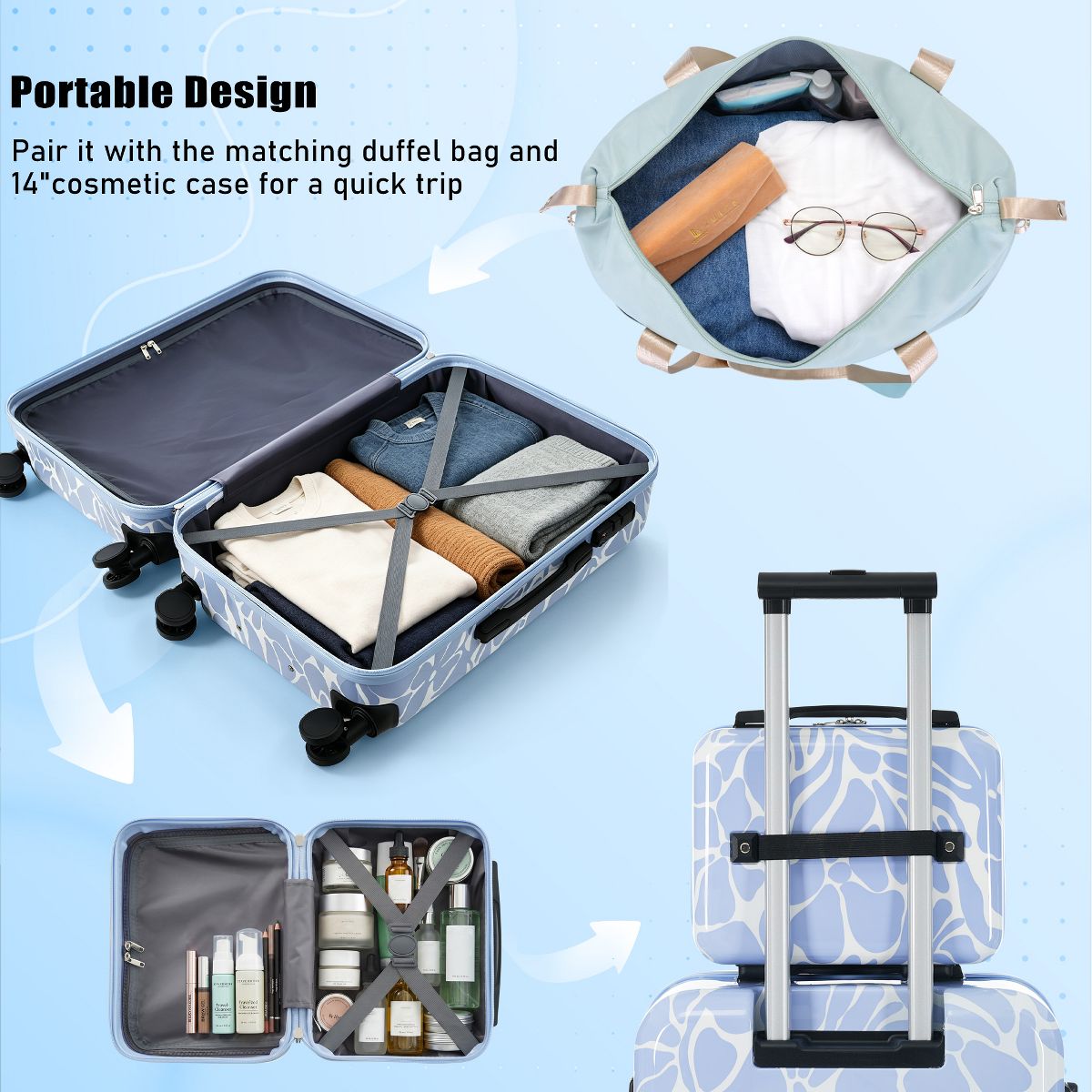 Polibi Hardside Luggage Set of 6, 14"/16"/20"/24"/28" ABS Spinner Wheels Suitcases with Expandable Travel Bag - thumbnail 4