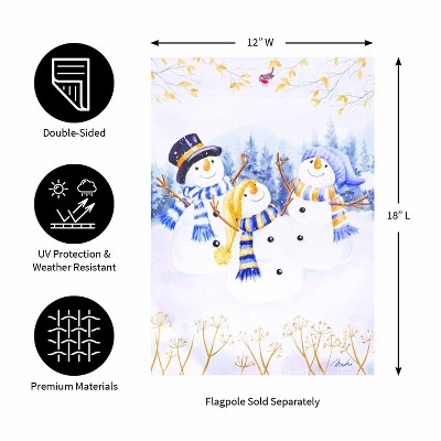 Winter Snowmen Trio White Suede Garden Flag 12 x 18 Inches