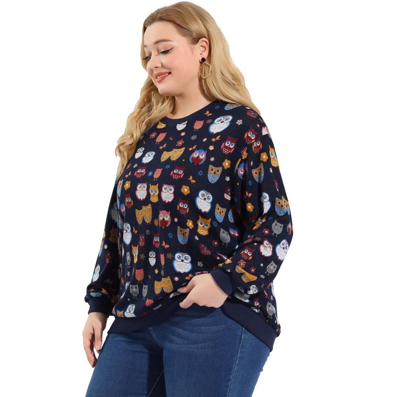 Agnes Orinda Women's Plus Size Casual Pullover Owl Print Comfty Sweatershirt, 4 of 7
