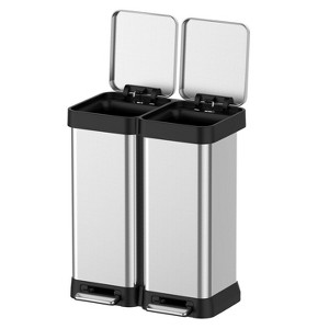 2x8 Gallon Dual Compartment Trash Can, Stainless Steel Garbage Can with 2 Separate Soft-Close Lids for Kitchen Office Bathroom, Without Inner Bucket - 1 of 4