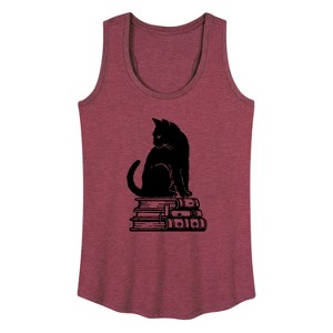 Women's - Instant Message - Black Cat On Books Graphic Racerback Tank - 1 of 4