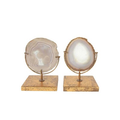 Natural Agate Stone Slice on Distressed Gold Metal Stand
