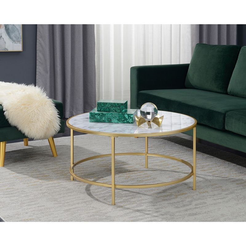 Gold Coast Faux Marble Round Coffee Table - Brieghton Home, 4 of 9