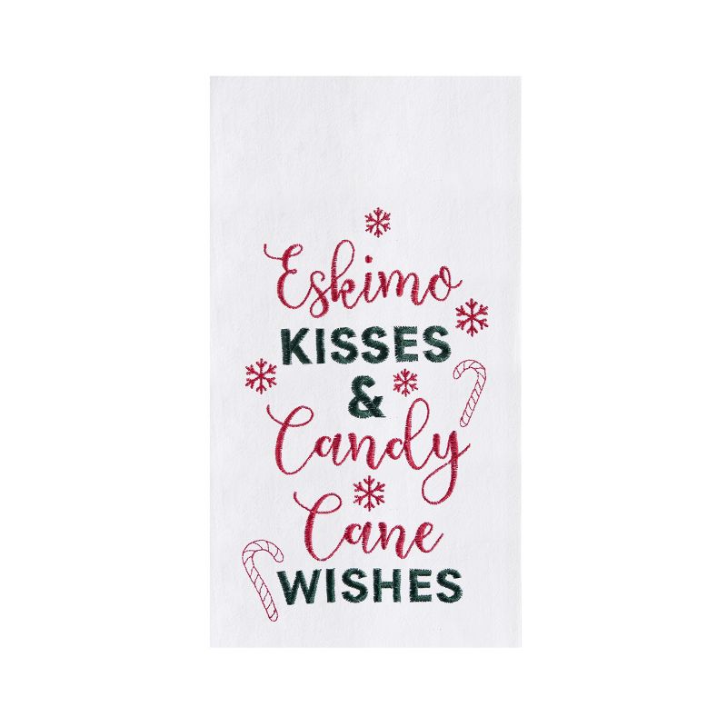 C&F Home "Kisses & Candy Cane Wishes" Sentiment with Candy Canes Cotton Flour Sack Kitchen Dish Towel  27L x 18W in., 1 of 5