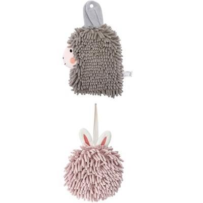 REGALWOVEN 2 Packs Cute Cartoon Alpaca Fuzzy Ball Hand Drying Hanging Ball Towels for Bathroom 7" x 7"/7" x 11"