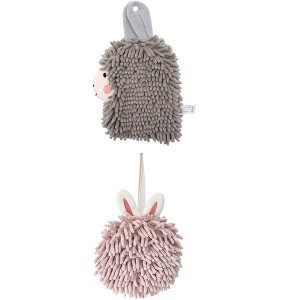 REGALWOVEN 2 Packs Cute Cartoon Alpaca Fuzzy Ball Hand Drying Hanging Ball Towels for Bathroom 7" x 7"/7" x 11" - 1 of 4