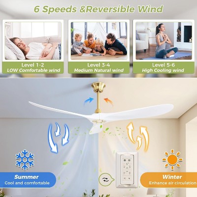 60 inch Smart Low Profile Ceiling Fan No Lights with Remote APP Control 3 Wood Blade Ceiling Fan for Outdoor Indoor Living Room Farmhouse Patio