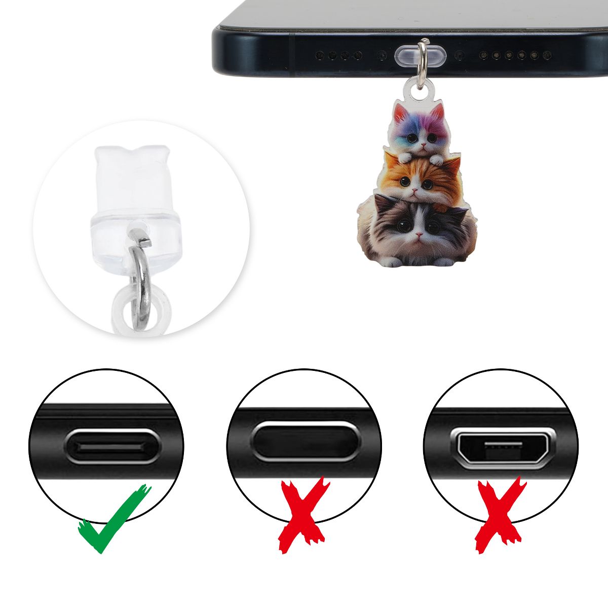Unique Bargains Cat Pendants Dust Plug Charm for Type-C Colorful 2 Pcs - thumbnail 2