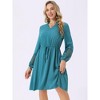 INSPIRE CHIC Women's Long Lace Sleeve Ruffle V Neck Drawstring Waist Flowy Boho Knee Length Dress - 2 of 4