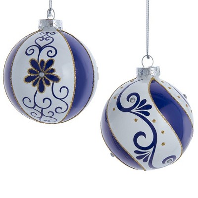 Kurt Adler 80 Mm Blue And White Glass Balls, 6-piece Set : Target