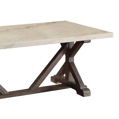 Elegant Romina Weathered Espresso & White Marble Coffee Table