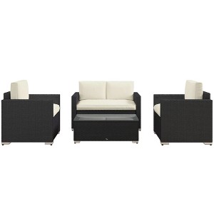Resenkos 4-Piece Deck Furniture Set, Outdoor Sectional Furniture, PE Rattan, Brown - 1 of 4