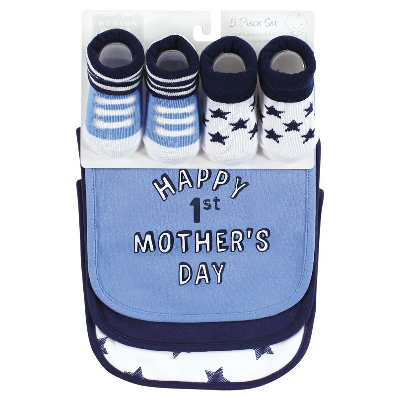Hudson Baby Infant Boy Cotton Bib and Sock Set, Boy Mothers Fathers Day, One Size, 2 of 6