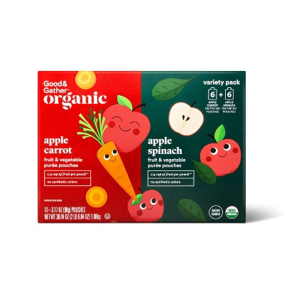 Organic Applesauce Pouches - Apple Carrot & Apple Spinach - 12ct - Good & Gather™