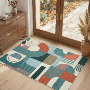 Modern Abstract Boho Washable Rug. Non-Slip Low Pile Carpet. 1200gsm ...