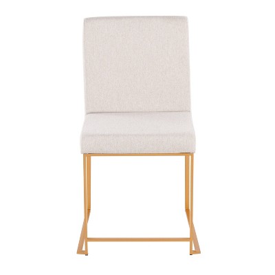 Set of 2 Beige Upholstered Dining Chairs with Gold Metal Frame