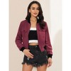 INSPIRE CHIC Women's Stand Collar Zip Up Flap Pocket Bomber Jacket - 3 of 4