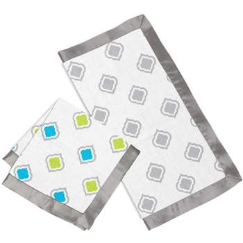 Bacati - Moroccan Tiles Aqua/Lime/Gray Muslin 2 pc Security Blankets