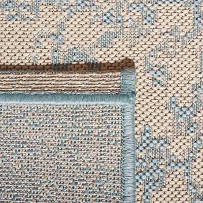 Cream and Aqua Medallion Synthetic Indoor/Outdoor Rug, 3' x 5'