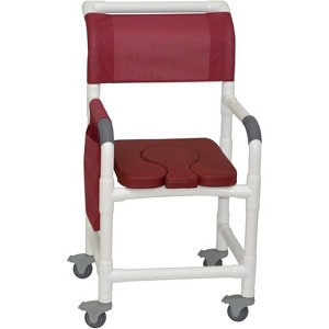 MJM International Corporation Shower chair 18 in width 3 in total locking casters BURGANDY dual usage front seat MAROON designer 300 lbs wt - 1 of 1