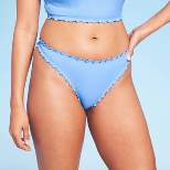 Women's Ribbed High Leg Extra Cheeky Ruffle Bikini Bottom - Shade & Shore™ Light Blue