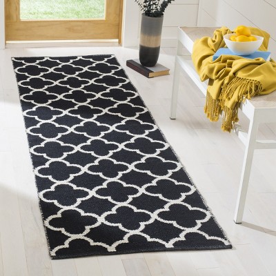 Ivory and Black Flat Woven Cotton Runner Rug