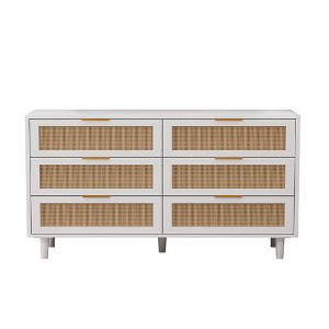 Gulches 51.18" 6-Drawer Rattan Storage Cabinet - Dresser with Anti-Tipping Device for Bedroom/Living Room, White - 1 of 4