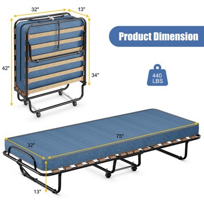 Costway Portable Folding Bed With Memory Foam Mattress Rollaway Cot ...