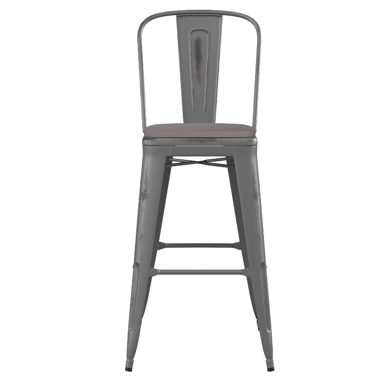Flash Furniture Lincoln 30'' High Indoor Bar Height Stool with Back with Poly Resin Wood Seat, 4 of 14