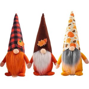 3 Pcs Fall Decoration Harvest Thanksgiving Decorations Gnomes Plush Elf Dwarf Doll Figurine with Pumpkin Autumn Maple Leaves - 1 of 4