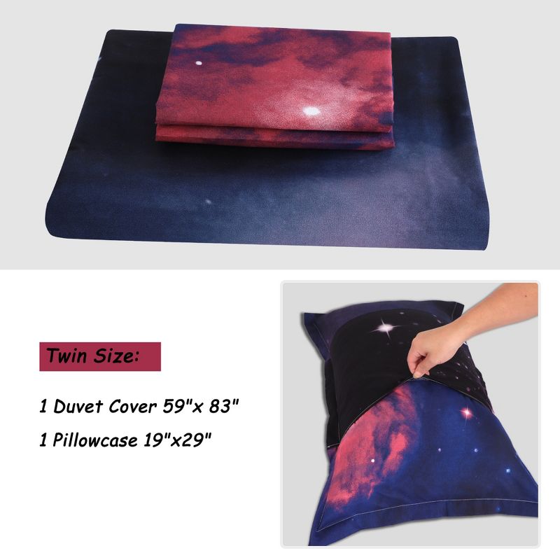 PiccoCasa Galaxies Fuchsia Comforter Duvet Cover Sets 2 piece Includes 1 Duvet Cover 1 Pillow Sham Multicolored, 4 of 7