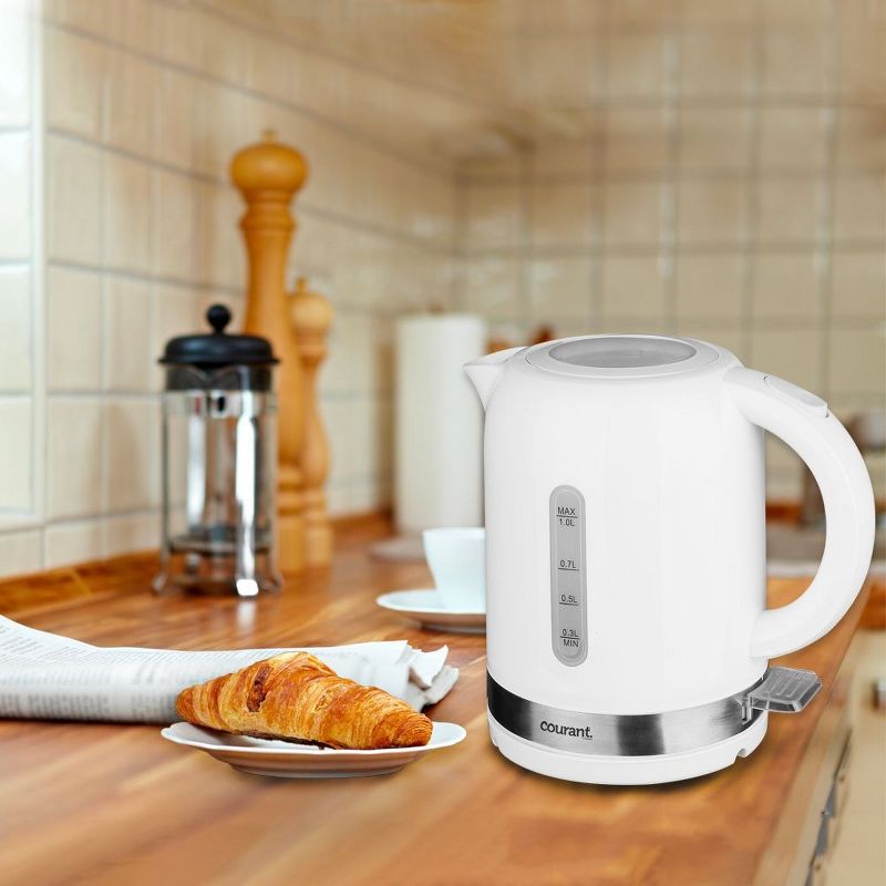 Courant 1 Liter Cordless Electronic Kettle with Cool Touch 2-Slice 750-Watts Toaster, White, 4 of 6