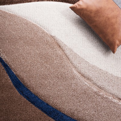 Beige and Blue Rectangular Stain-Resistant Synthetic Area Rug