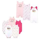 Hudson Baby Infant Girl Cotton Bodysuits and Rompers, 8-Piece, Banana Split