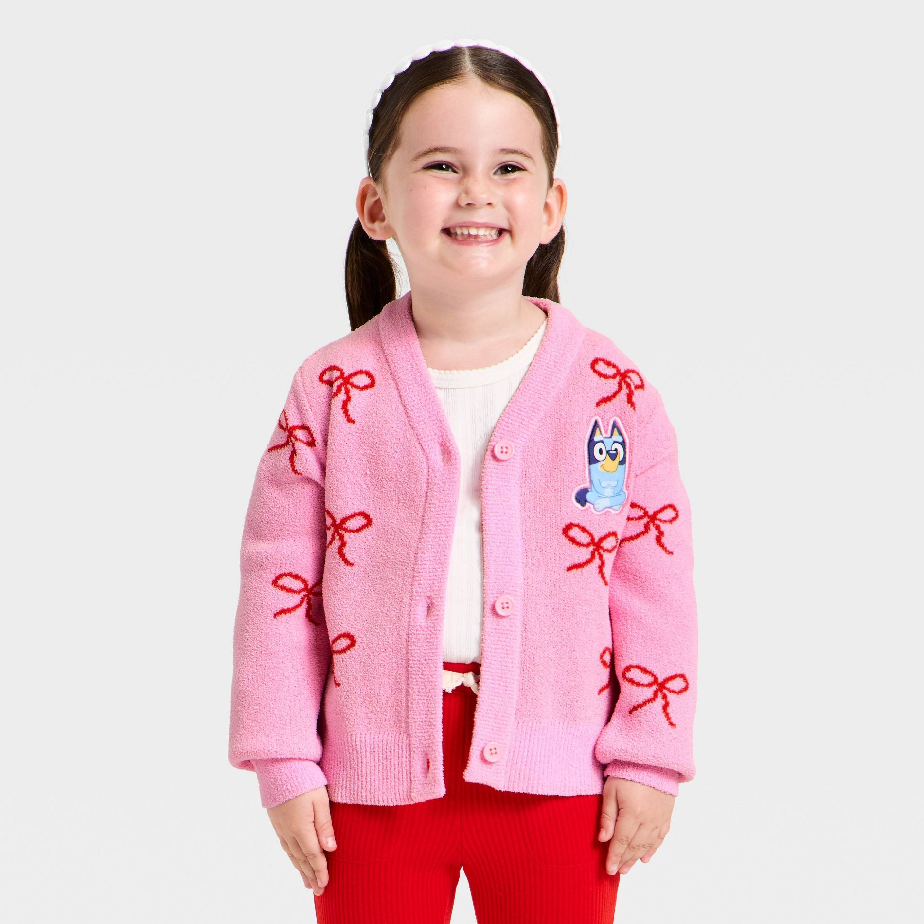 Toddler Girls' Bluey Valentines Cardigan Sweater - Pink