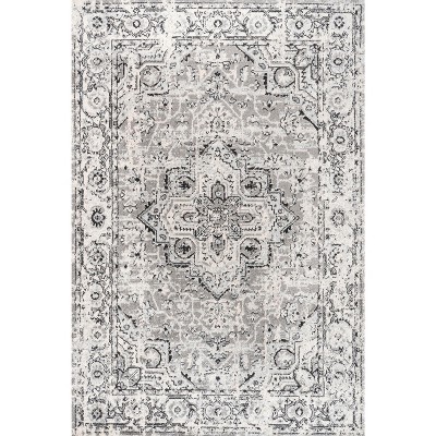 Gray Synthetic Medallion Reversible Rectangular Area Rug